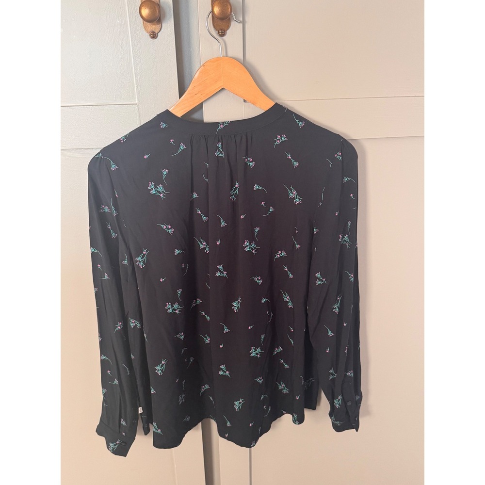 Levis Womens Black Floral Pintuck Button Front Long Sleeve Blouse Top‎ Large